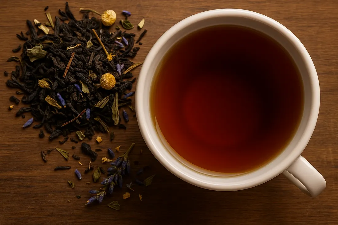 Чашка чая и россыпь листового чая